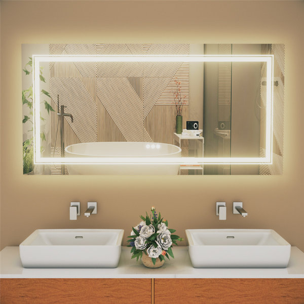 Orren Ellis Extra Large Dual Led Strips Lighted Bathroom/vanity Mirror ...